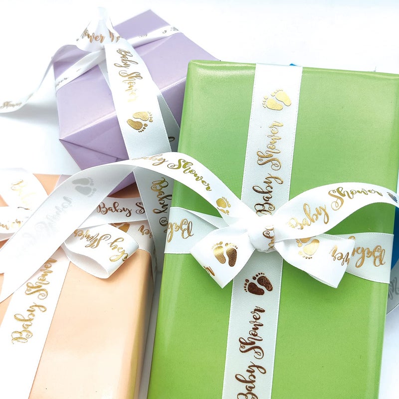 OLILLY Ribbon White and Gold for Baby Shower (White and Gold) - Image 4
